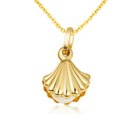 14K Gold Pearl Seashell Necklace