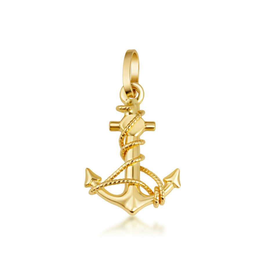14K Gold Anchor Pendant Rope Necklace