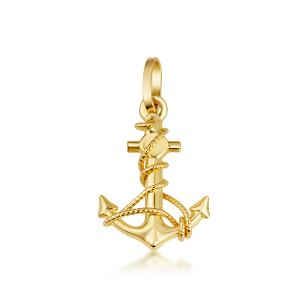 14K Gold Anchor Pendant Rope Necklace