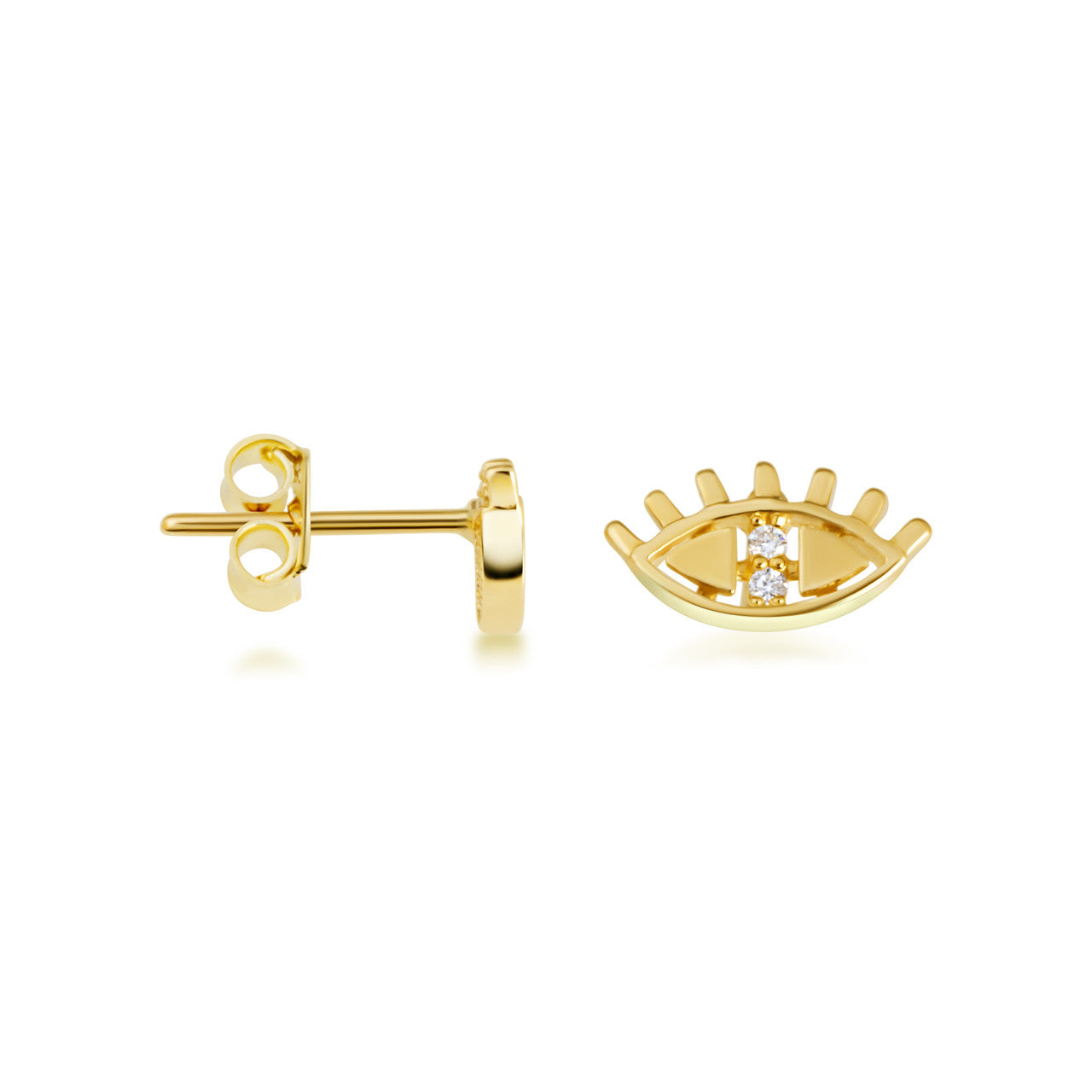 14K Gold Diamond Evil Eye Earrings