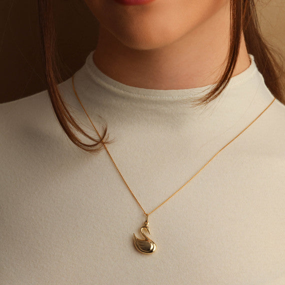 14K Gold Swan Necklace