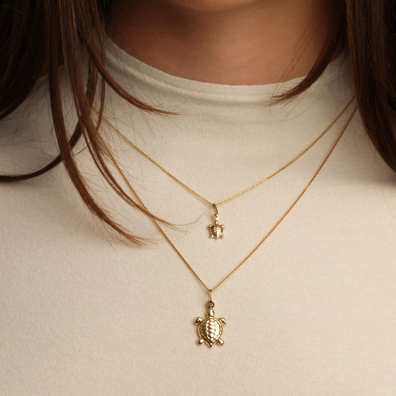 14K Yellow Gold Sea Turtle Necklace (S/L)