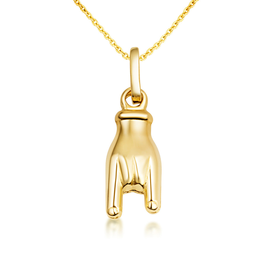 Rock and Roll Hand Sign Necklace in 14K Gold
