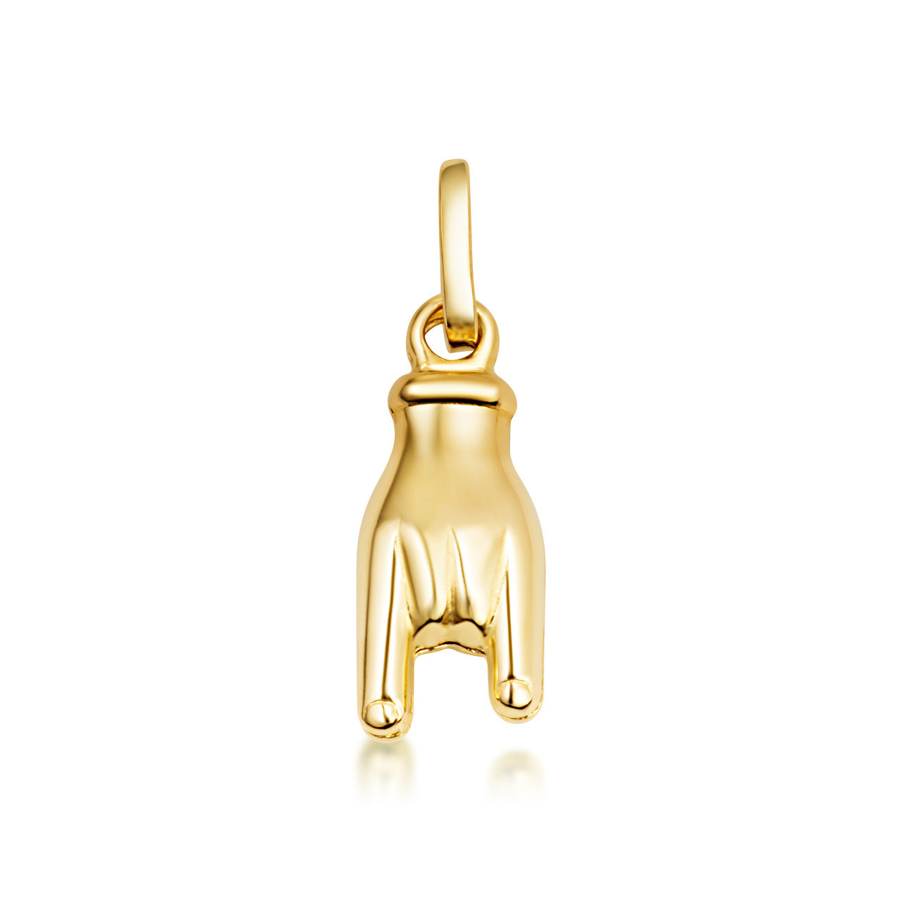 Rock and Roll Hand Sign Necklace in 14K Gold