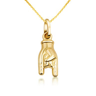 Rock and Roll Hand Sign Necklace in 14K Gold