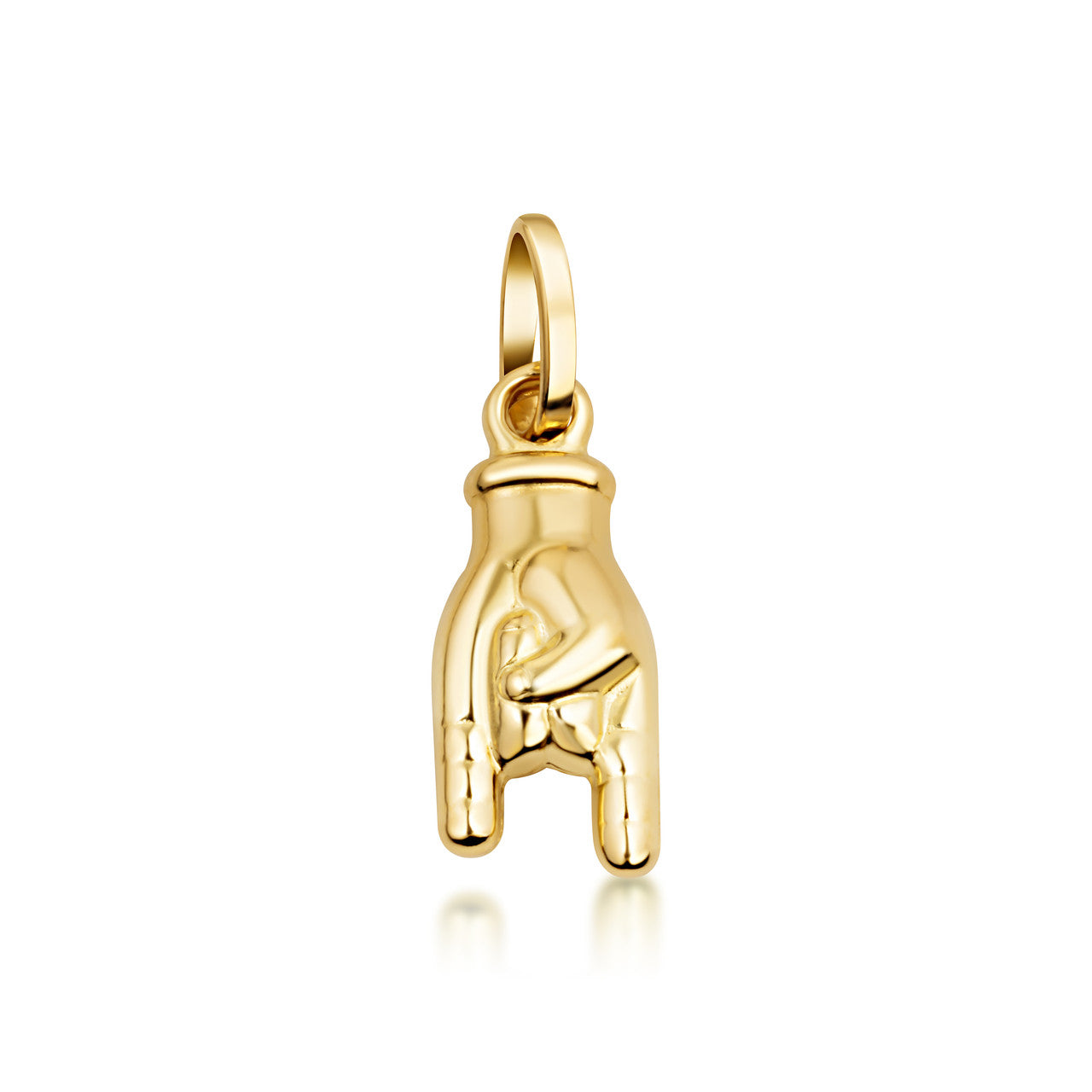 Rock and Roll Hand Sign Necklace in 14K Gold