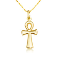 14K Gold Egyptian Ankh Cross Pendant Necklace