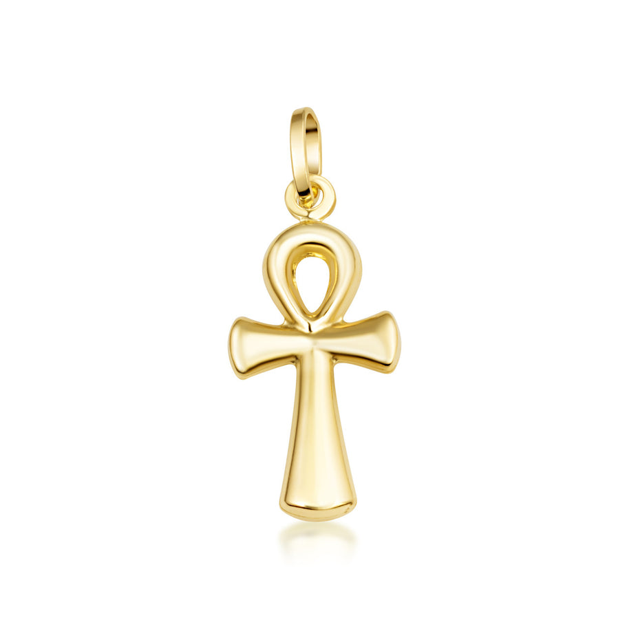 14K Gold Egyptian Ankh Cross Pendant Necklace