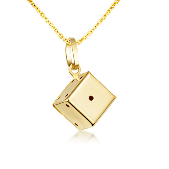 14K Gold 3D Playing Dice Pendant Necklace (S/L)