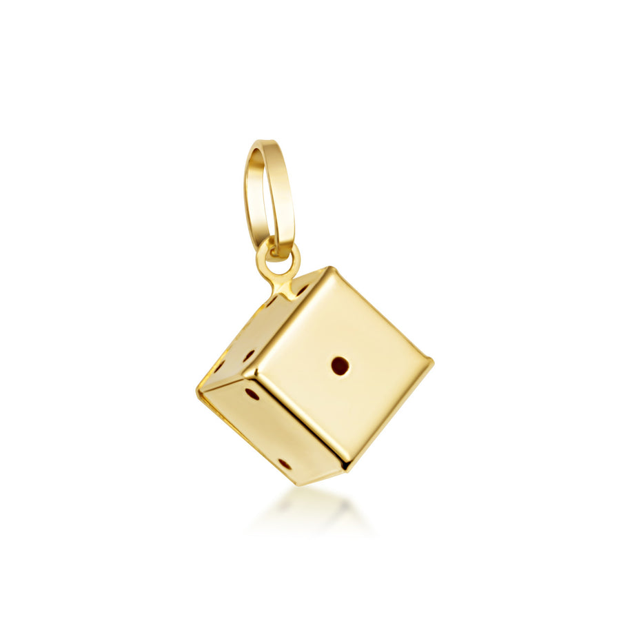 14K Gold 3D Playing Dice Pendant Necklace (S/L)