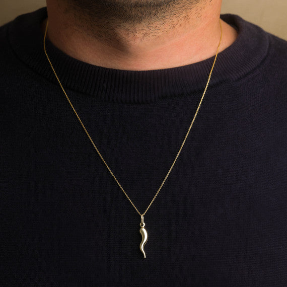 14K Gold Lucky Italian Horn Cornicello Pendant Necklace