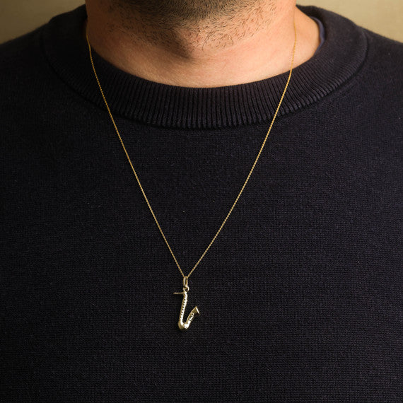 14K Gold Saxophone Music Pendant Necklace