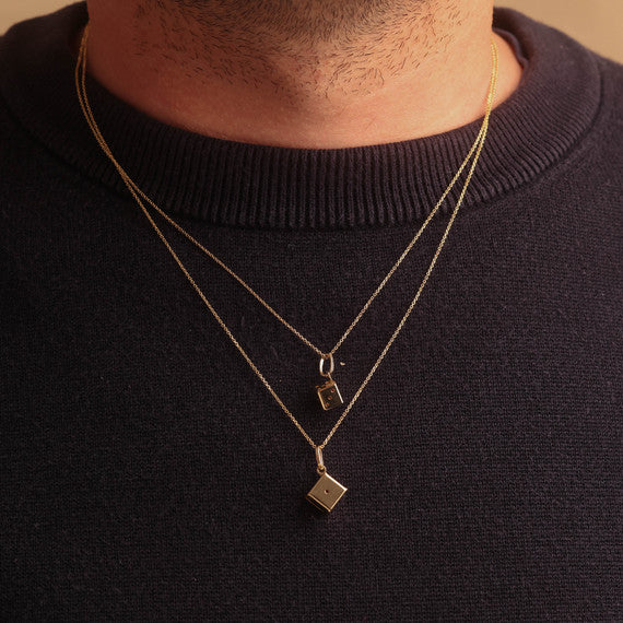 14K Gold 3D Playing Dice Pendant Necklace (S/L)