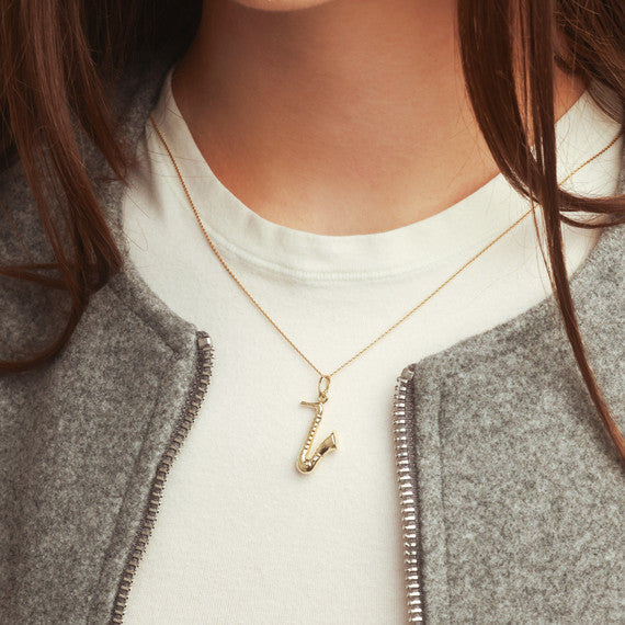 14K Gold Saxophone Music Pendant Necklace