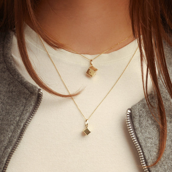 14K Gold 3D Playing Dice Pendant Necklace (S/L)