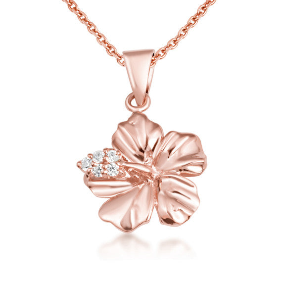 Gold Hibiscus Flower Necklace with Diamonds (Available in Yellow Gold, Rose Gold, White Gold)