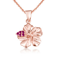 Gold Hibiscus Flower Necklace (Available with Red or Clear Cubic Zirconia)