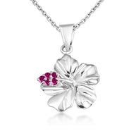 Gold Hibiscus Flower Necklace (Available with Red or Clear Cubic Zirconia)