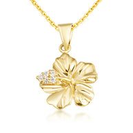 Gold Hibiscus Flower Necklace (Available with Red or Clear Cubic Zirconia)
