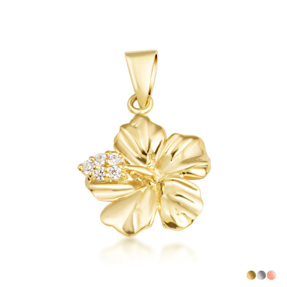 Gold Hibiscus Flower Necklace with Diamonds (Available in Yellow Gold, Rose Gold, White Gold)