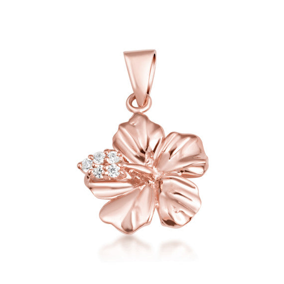Gold Hibiscus Flower Necklace (Available with Red or Clear Cubic Zirconia)