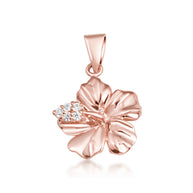 Gold Hibiscus Flower Necklace (Available with Red or Clear Cubic Zirconia)