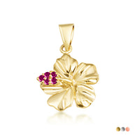 Gold Hibiscus Flower Necklace (Available with Red or Clear Cubic Zirconia)