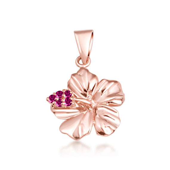 Gold Hibiscus Flower Necklace (Available with Red or Clear Cubic Zirconia)