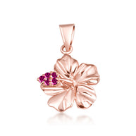 Gold Hibiscus Flower Necklace (Available with Red or Clear Cubic Zirconia)