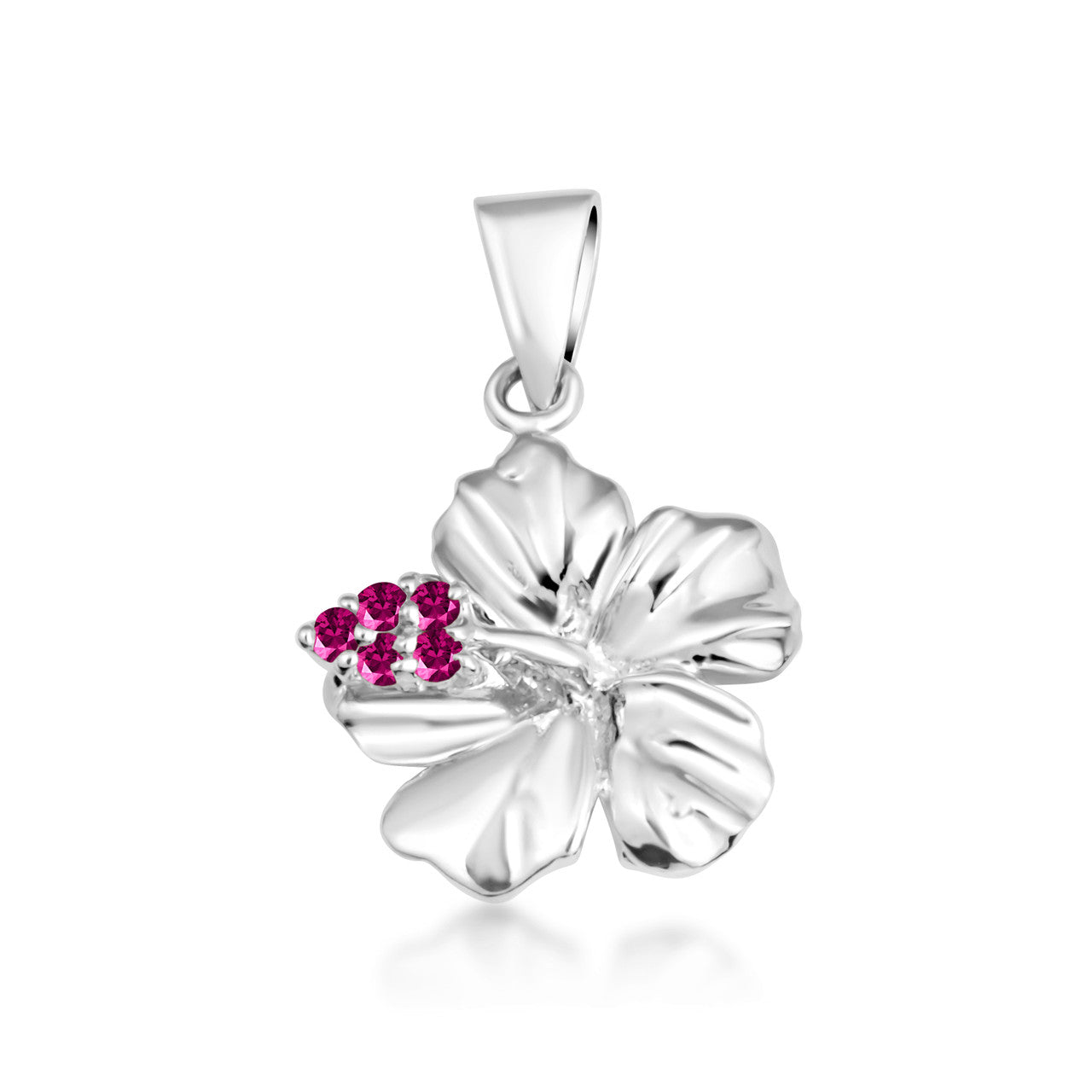 Silver Hibiscus Flower Necklace (Available with Red or Clear Cubic Zirconia)