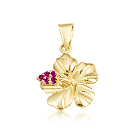 Gold Hibiscus Flower Necklace (Available with Red or Clear Cubic Zirconia)