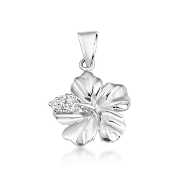 Gold Hibiscus Flower Necklace (Available with Red or Clear Cubic Zirconia)