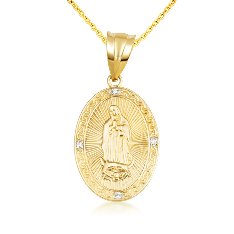 Gold Virgen Mary de Guadalupe Necklace with Diamonds (S/L) (Available in Yellow Gold, Rose Gold, White Gold)