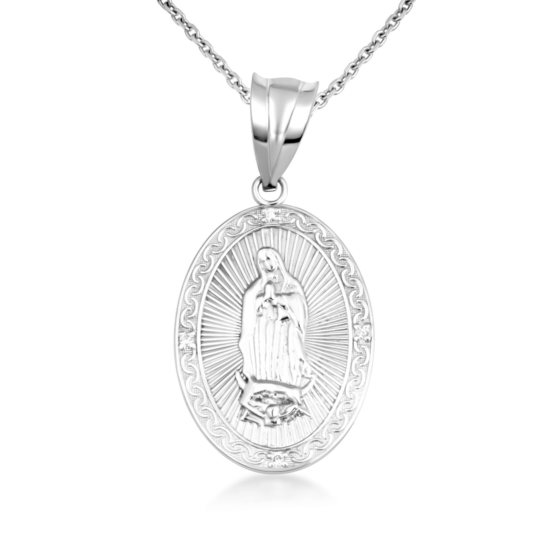 Gold Virgen Mary de Guadalupe Necklace with Diamonds (S/L) (Available in Yellow Gold, Rose Gold, White Gold)