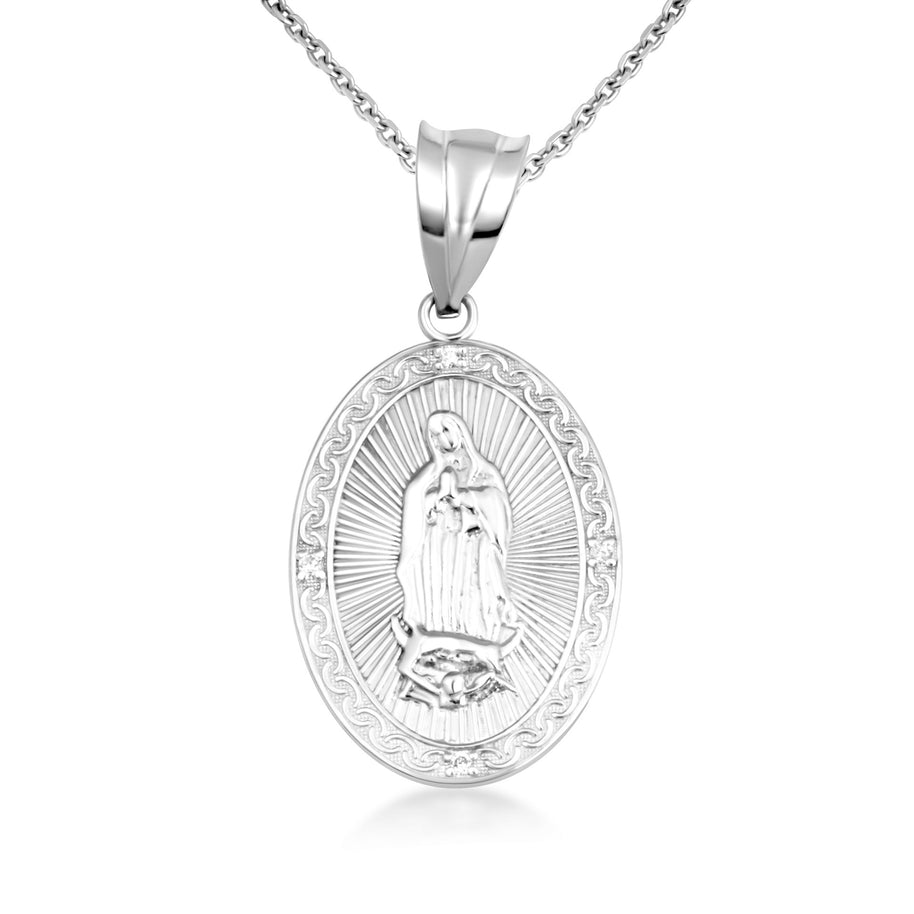 Gold Virgen Mary de Guadalupe Necklace with Diamonds (S/L) (Available in Yellow Gold, Rose Gold, White Gold)