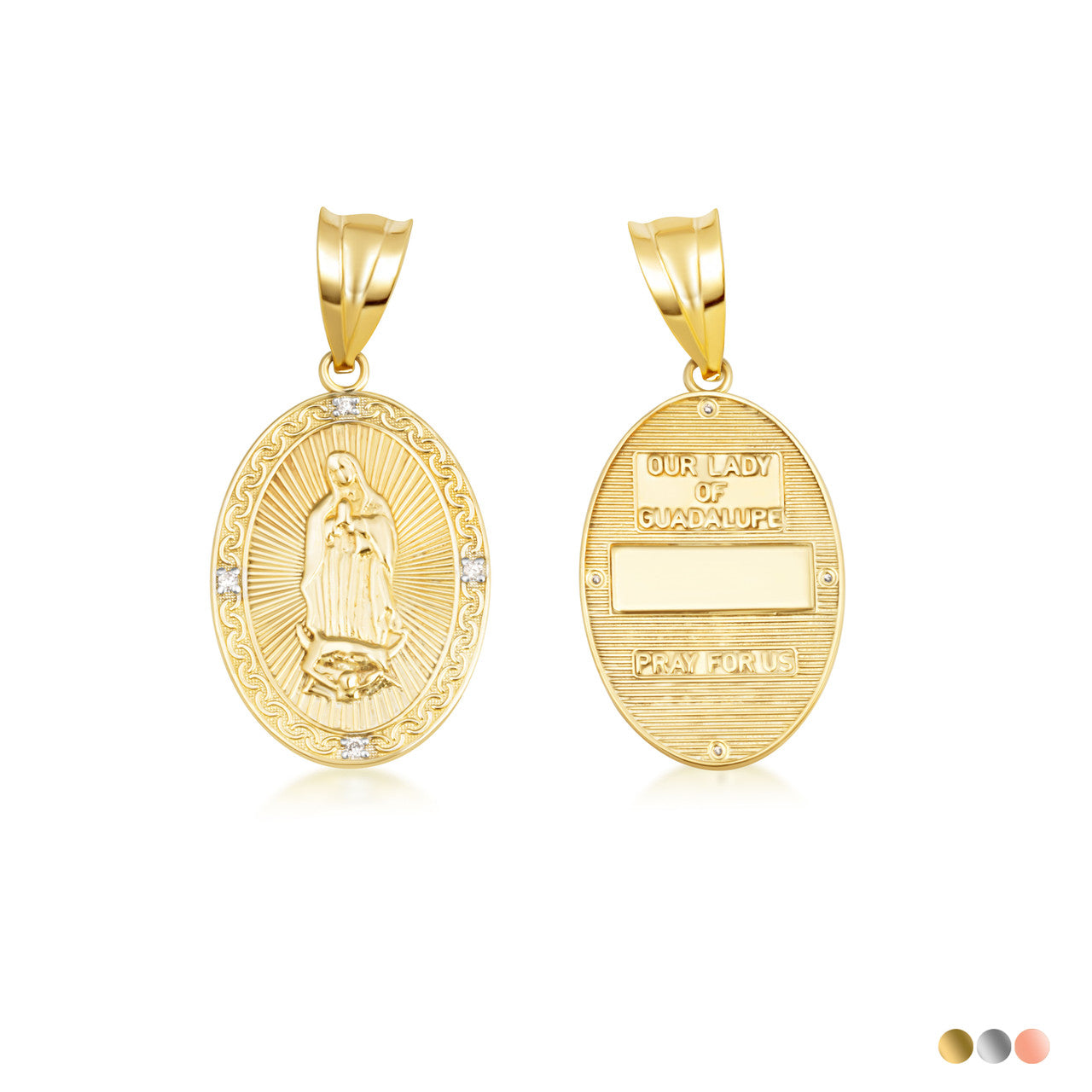 Gold Virgen Mary de Guadalupe Necklace with Diamonds (S/L) (Available in Yellow Gold, Rose Gold, White Gold)