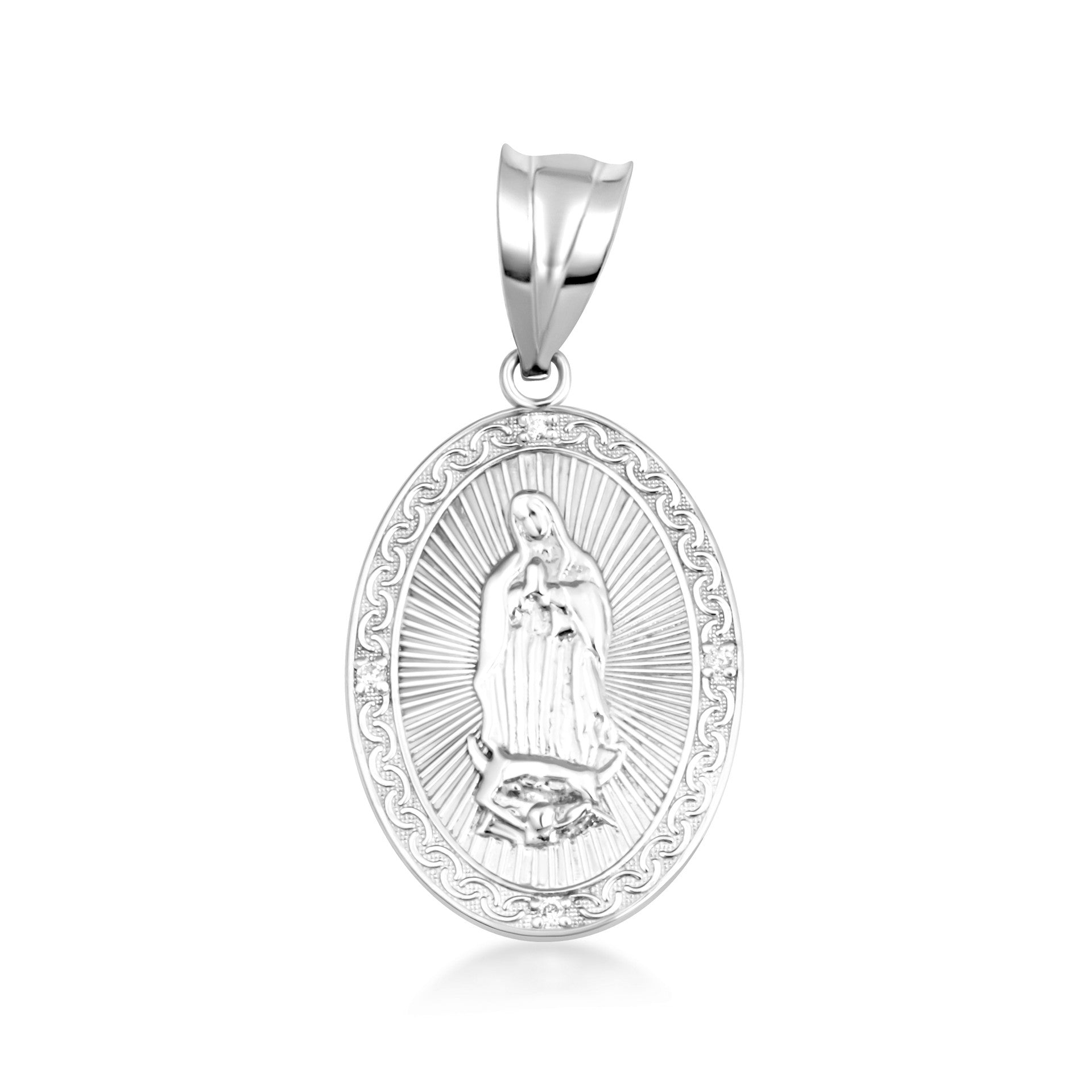 Gold Virgen Mary de Guadalupe Necklace with Diamonds (S/L) (Available in Yellow Gold, Rose Gold, White Gold)