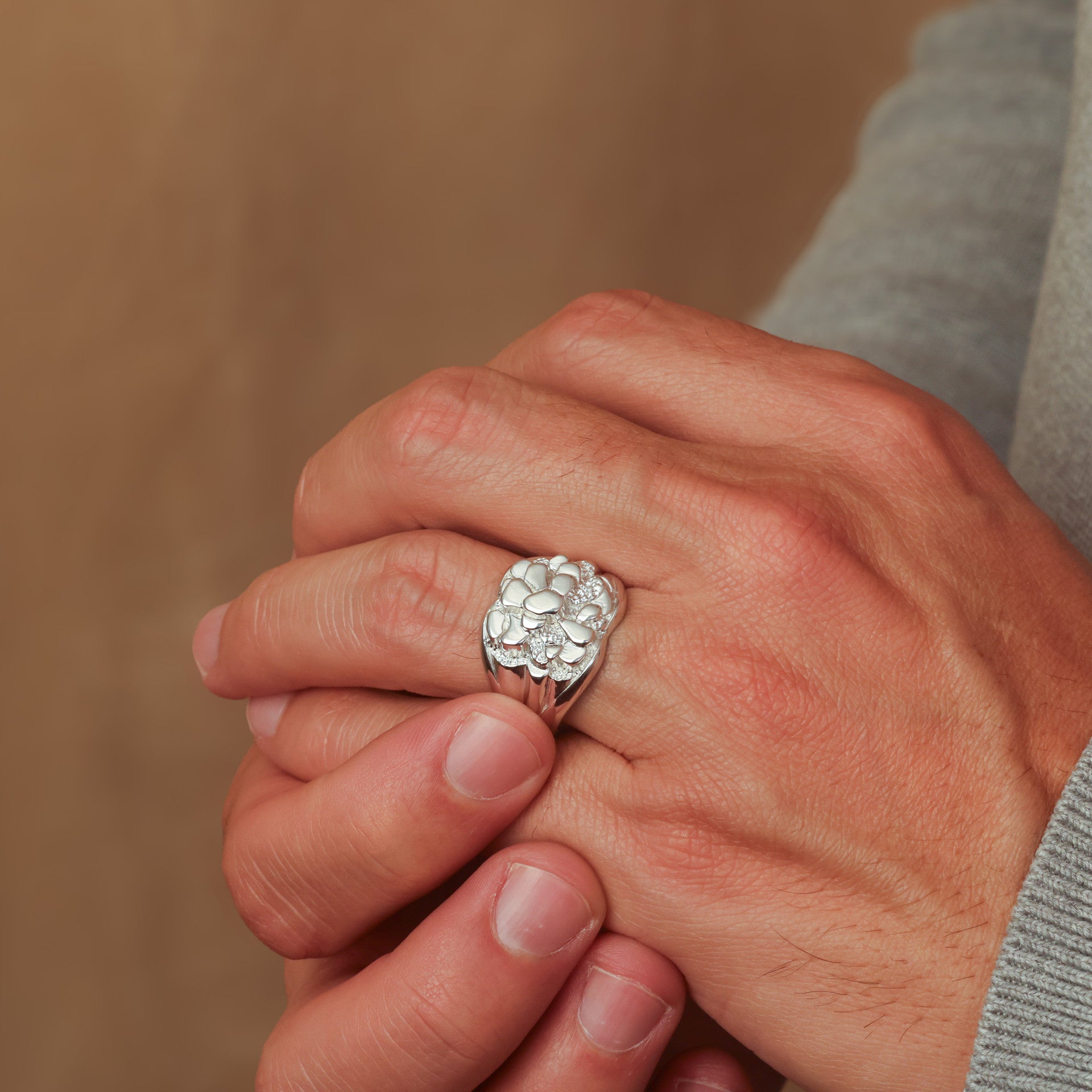 Sterling Silver Nugget Ring for Men
