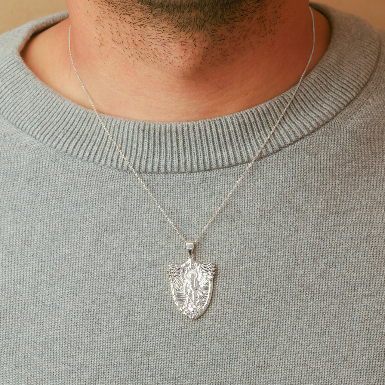 Silver Archangel Saint Michael Pendant Necklace