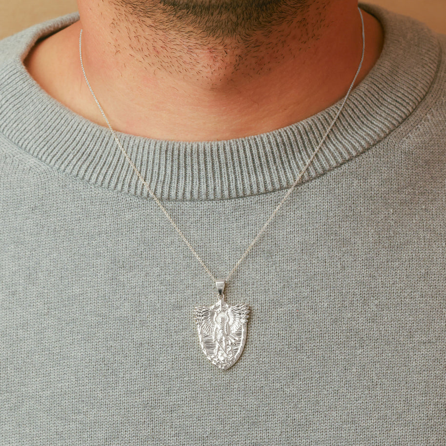 Silver Archangel Saint Michael Pendant Necklace
