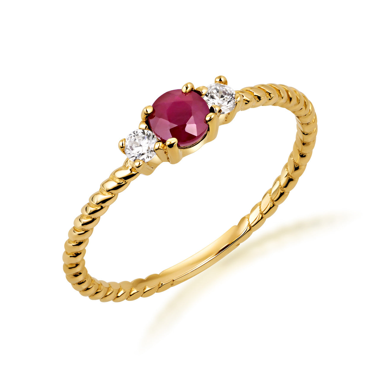 Dainty Gold Ruby Birthstone Engagement Ring with White Topaz (Available in Yellow Gold, Rose Gold, White Gold)