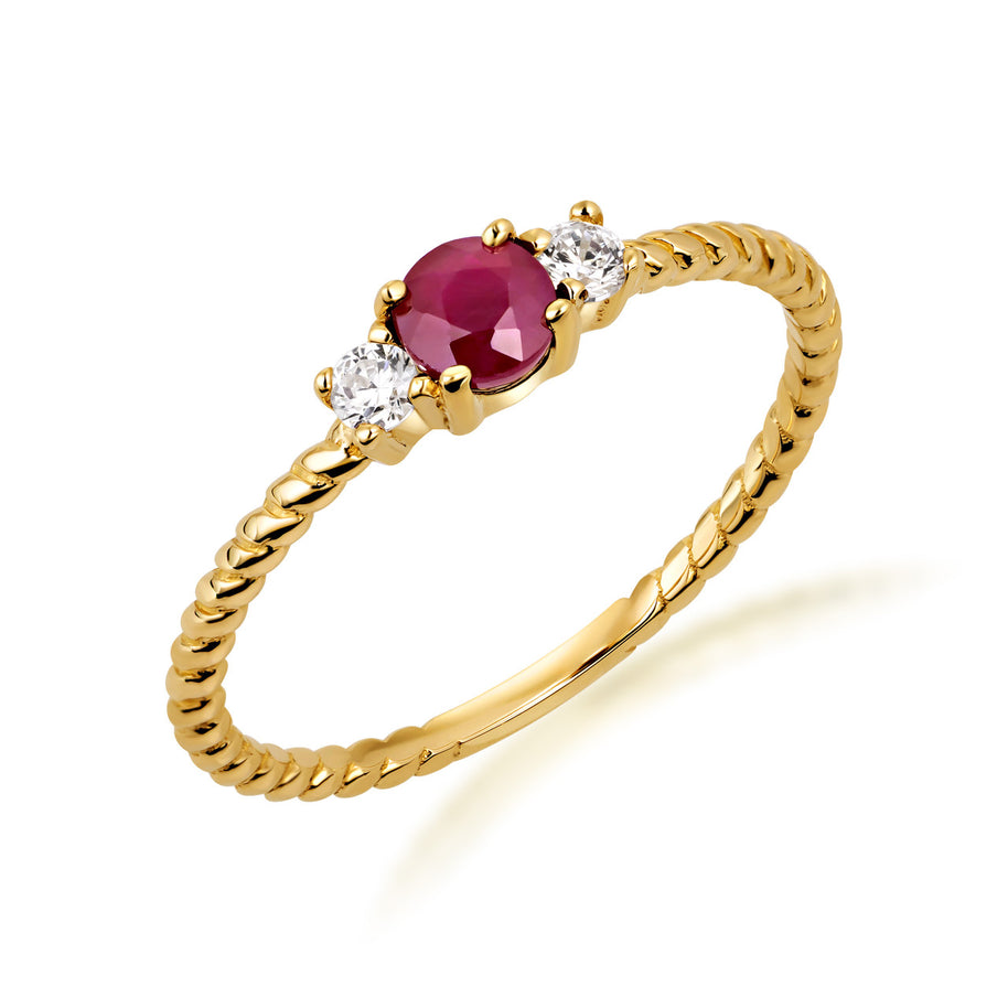 Dainty Gold Ruby Birthstone Engagement Ring with White Topaz (Available in Yellow Gold, Rose Gold, White Gold)