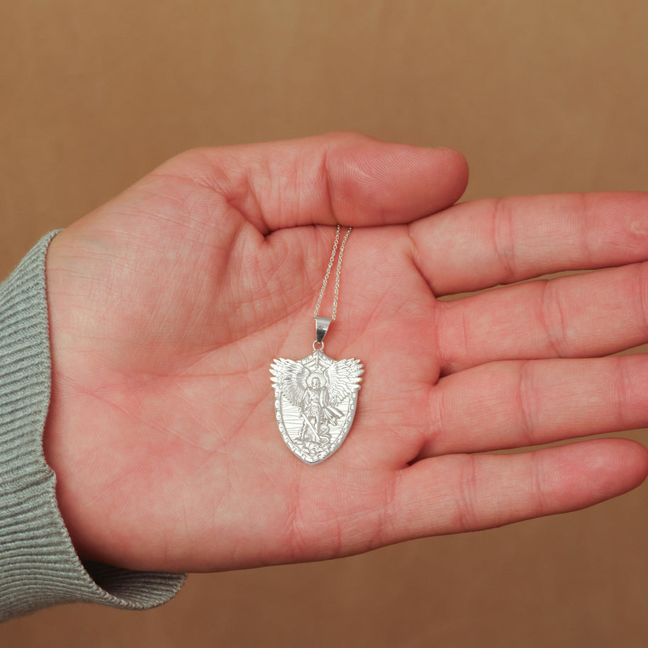 Silver Archangel Saint Michael Pendant Necklace