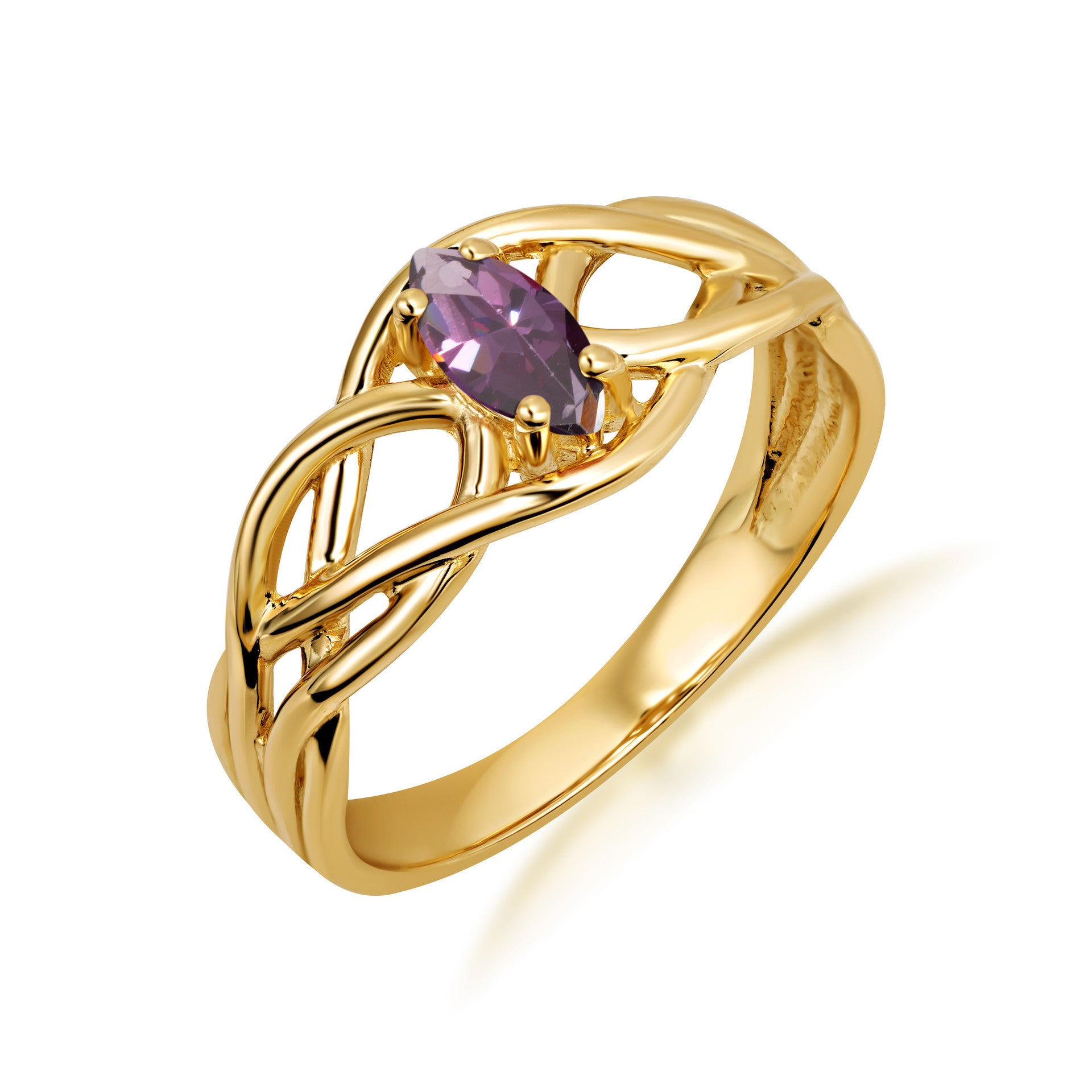 Gold Irish Celtic Knot Marquise Cut Custom Birthstone Ring (Available in Yellow/Rose/White Gold)