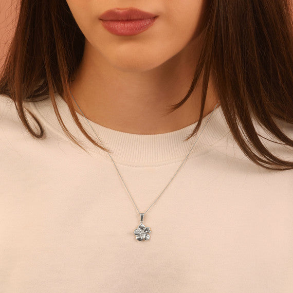 Silver Hibiscus Flower Necklace (Available with Red or Clear Cubic Zirconia)
