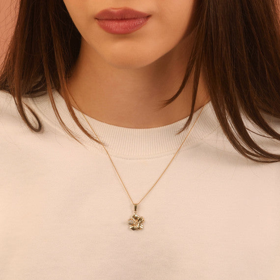 Gold Hibiscus Flower Necklace with Diamonds (Available in Yellow Gold, Rose Gold, White Gold)