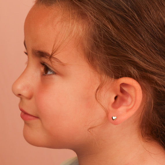 14K Yellow Gold Diamond Heart Baby Stud Earrings