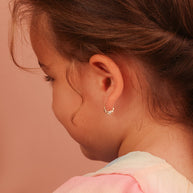 14K Two-Tone Gold Heart Ribbed Huggie Hoop Baby Earrings
