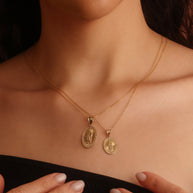 Gold Virgen Mary de Guadalupe Necklace with Diamonds (S/L) (Available in Yellow Gold, Rose Gold, White Gold)