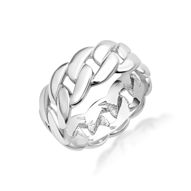 Silver Cuban Link Chain Ring 8mm